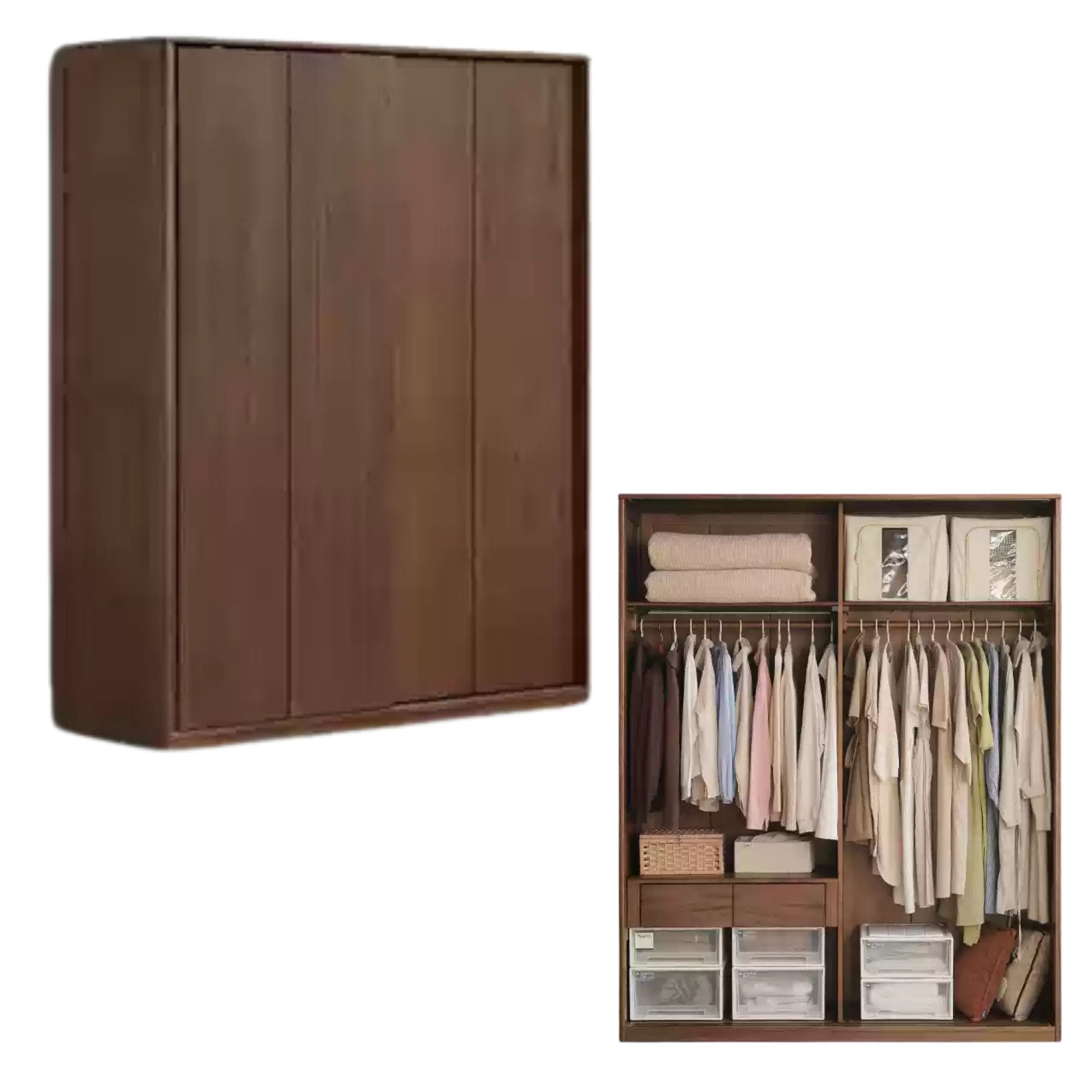 Sandalwood Solid Wood Modern Sliding Door Wardrobe.