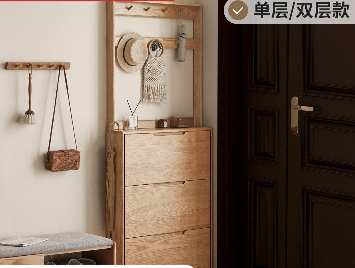 Oak solid wood ultra-thin shoe cabinet home door entry porch cabinet"