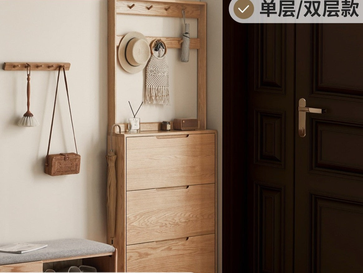 Oak solid wood ultra-thin shoe cabinet home door entry porch cabinet"