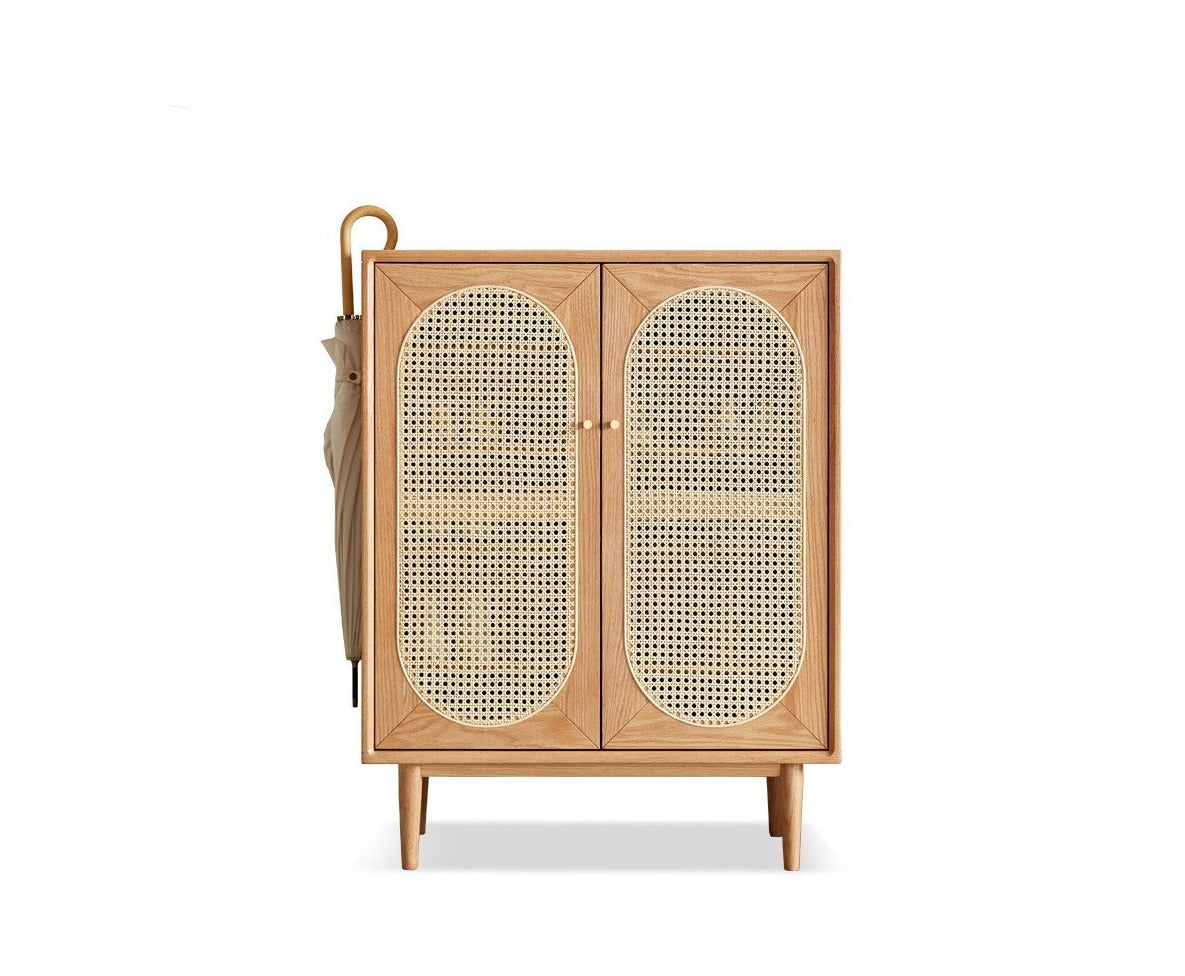 Oak solid wood rattan shoe cabinet"