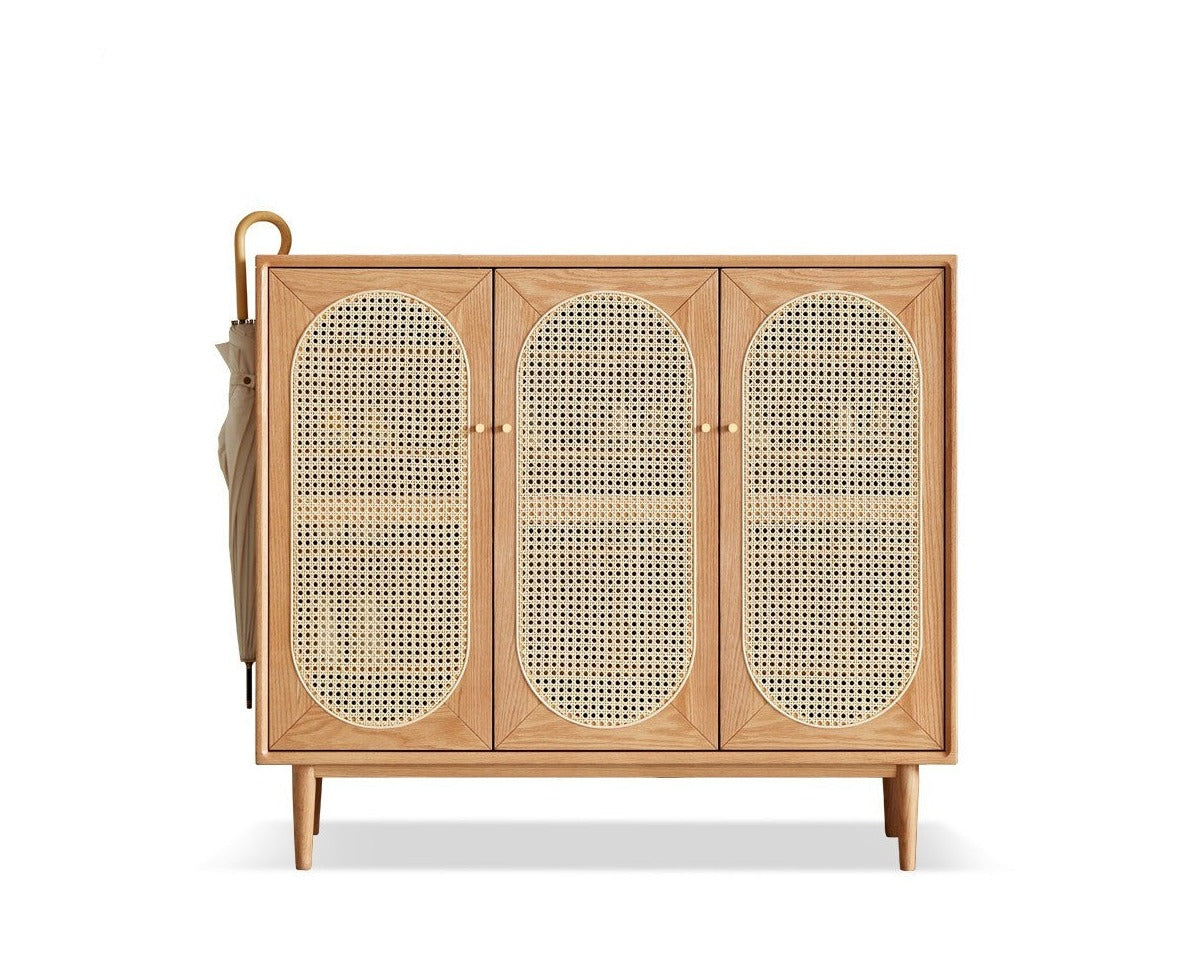 Oak solid wood rattan shoe cabinet"