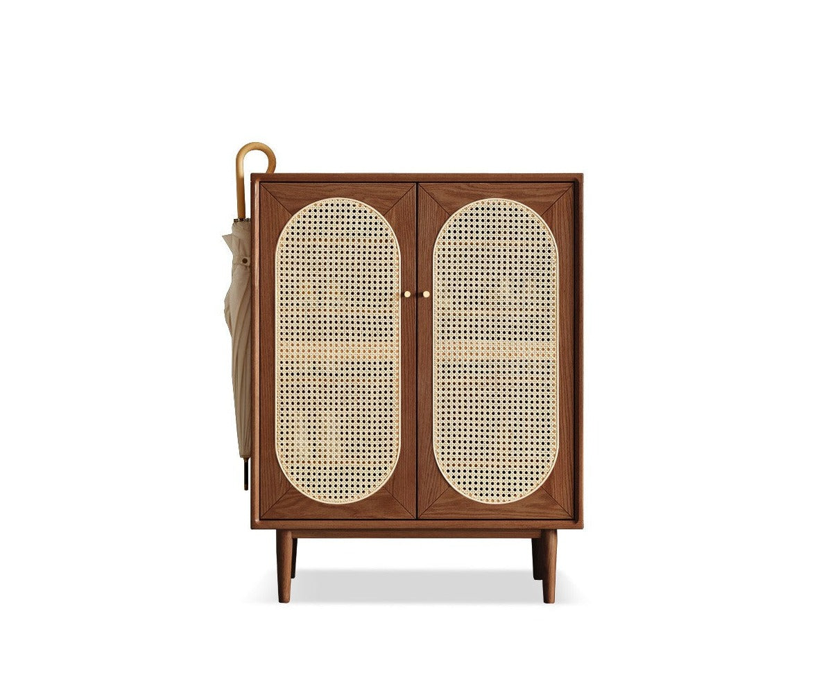 Oak solid wood rattan shoe cabinet"