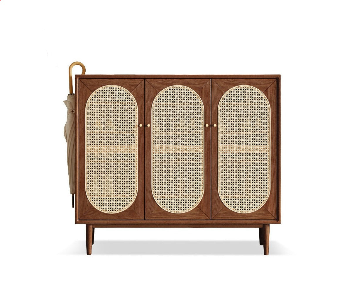 Oak solid wood rattan shoe cabinet"