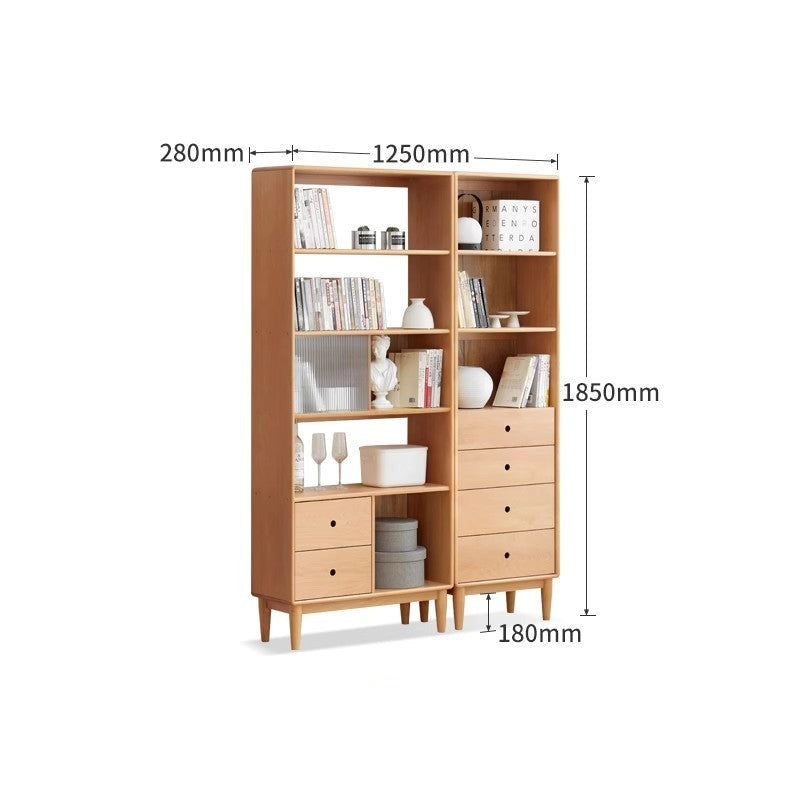 Beech Solid Wood Bookcase with Spacious Cabinet Storage