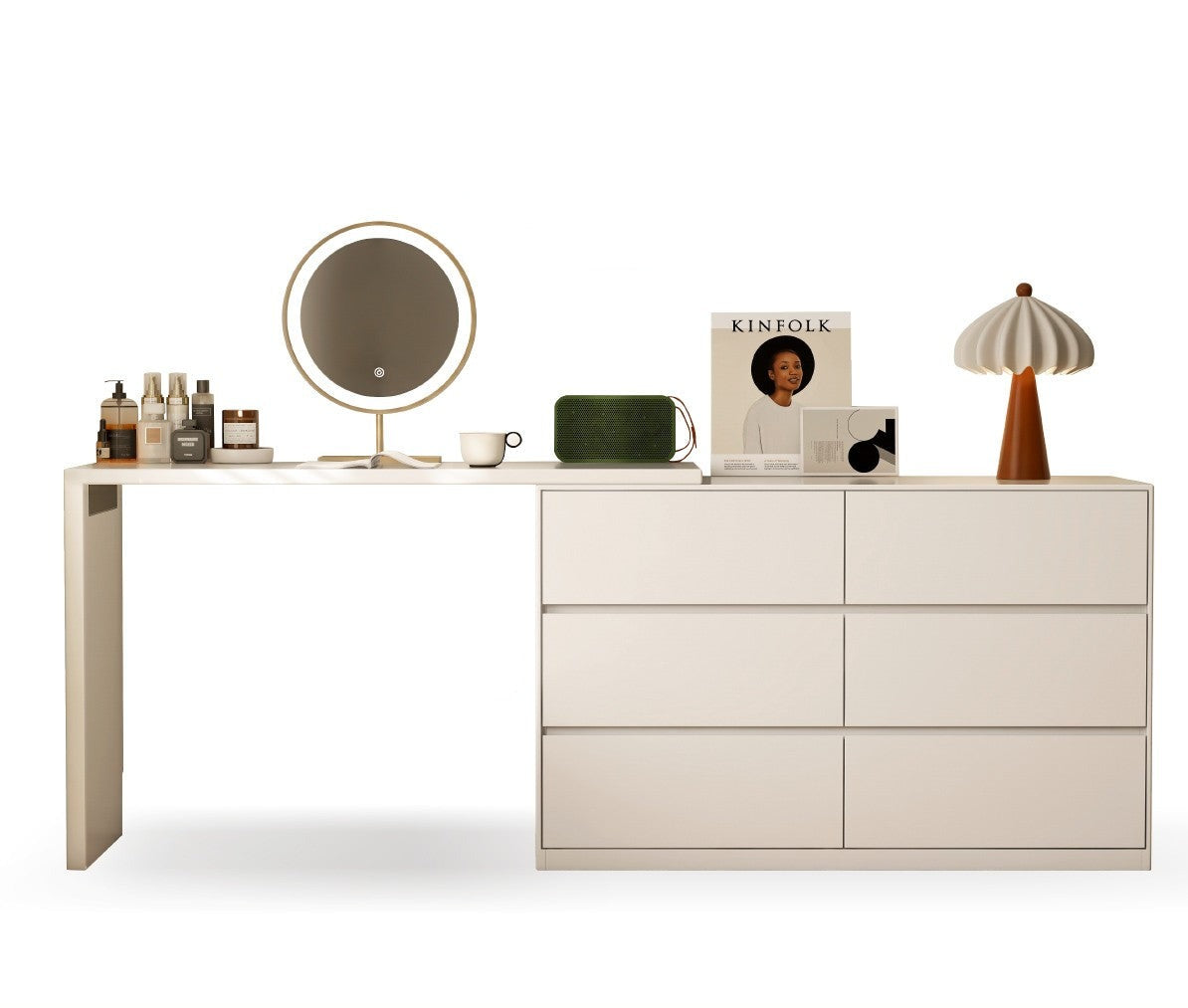 Solid RubberWood Cream Style Telescopic Vanity Table.