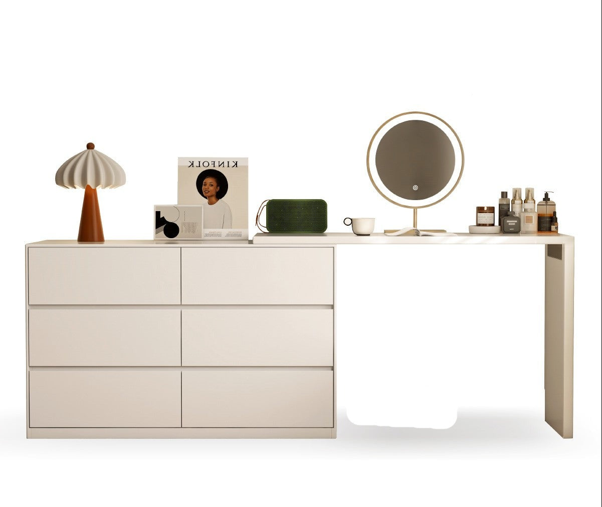 Solid RubberWood Cream Style Telescopic Vanity Table.