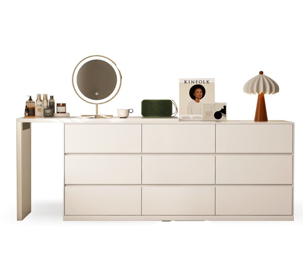 Poplar Solid Wood Cream Style Telescopic Dressing Table.
