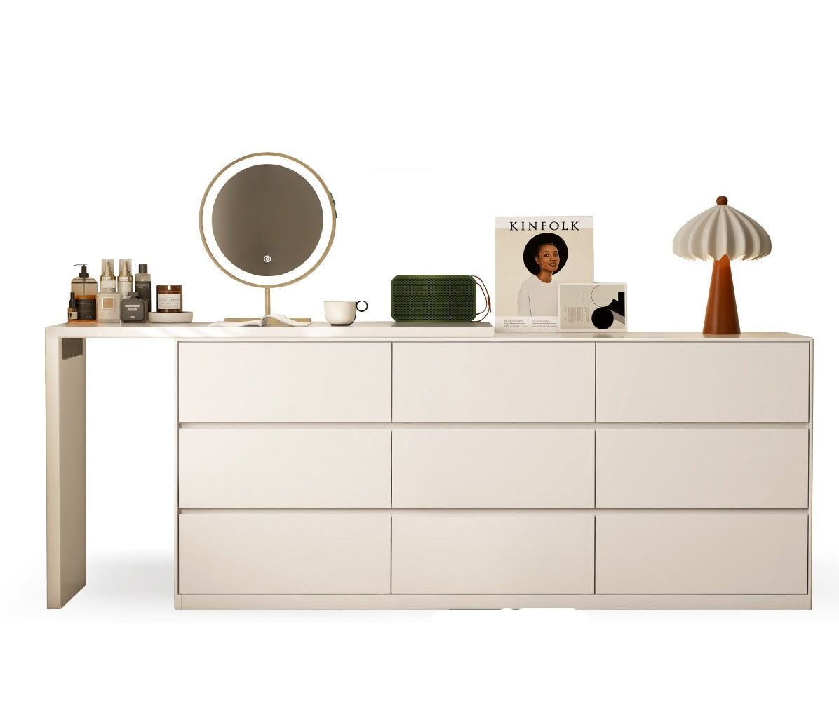 Poplar Solid Wood Cream Style Telescopic Dressing Table.