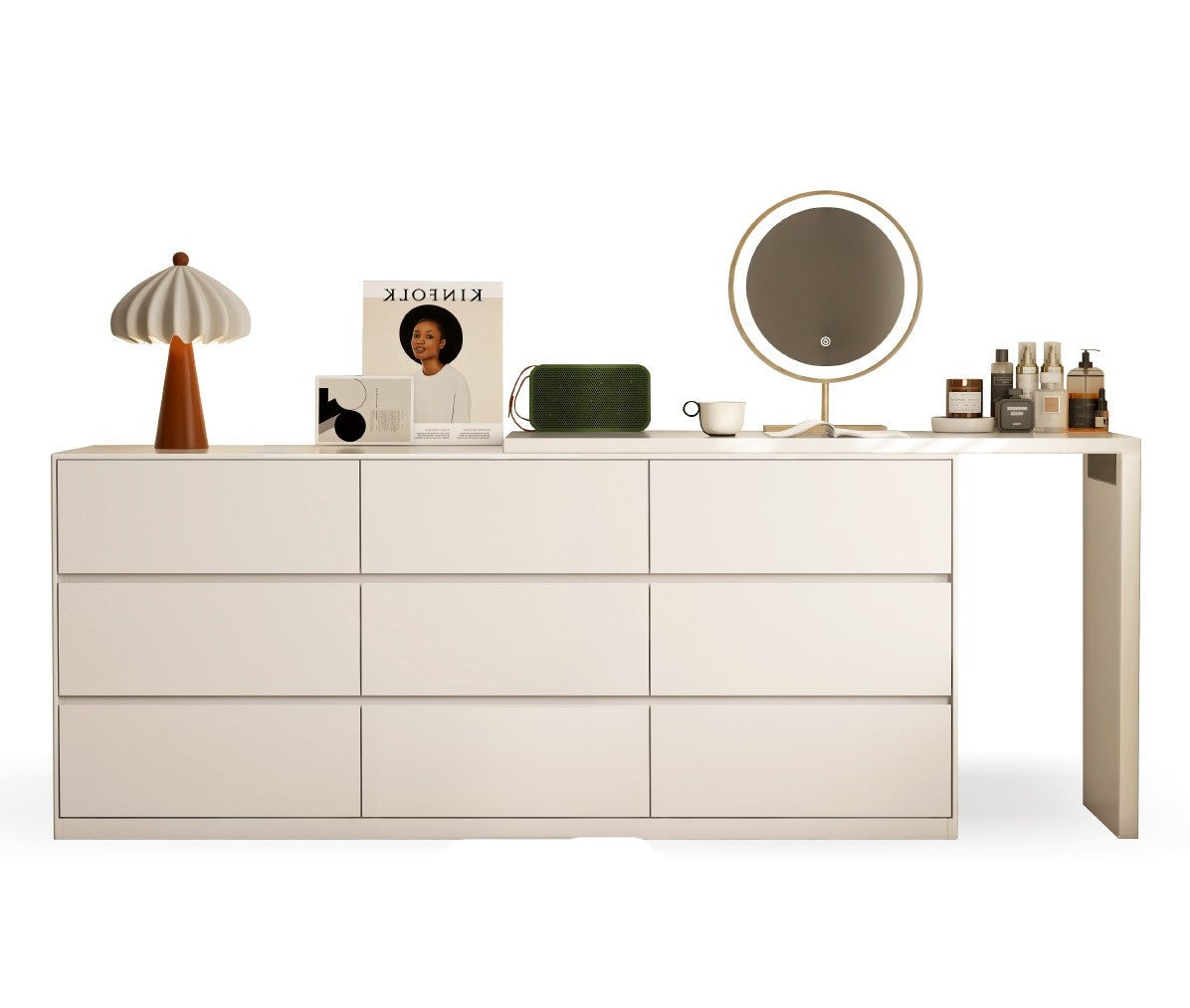 Poplar Solid Wood Cream Style Telescopic Dressing Table.