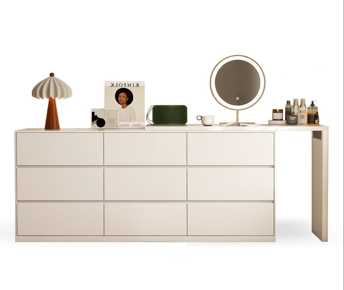 Solid RubberWood Cream Style Telescopic Vanity Table.