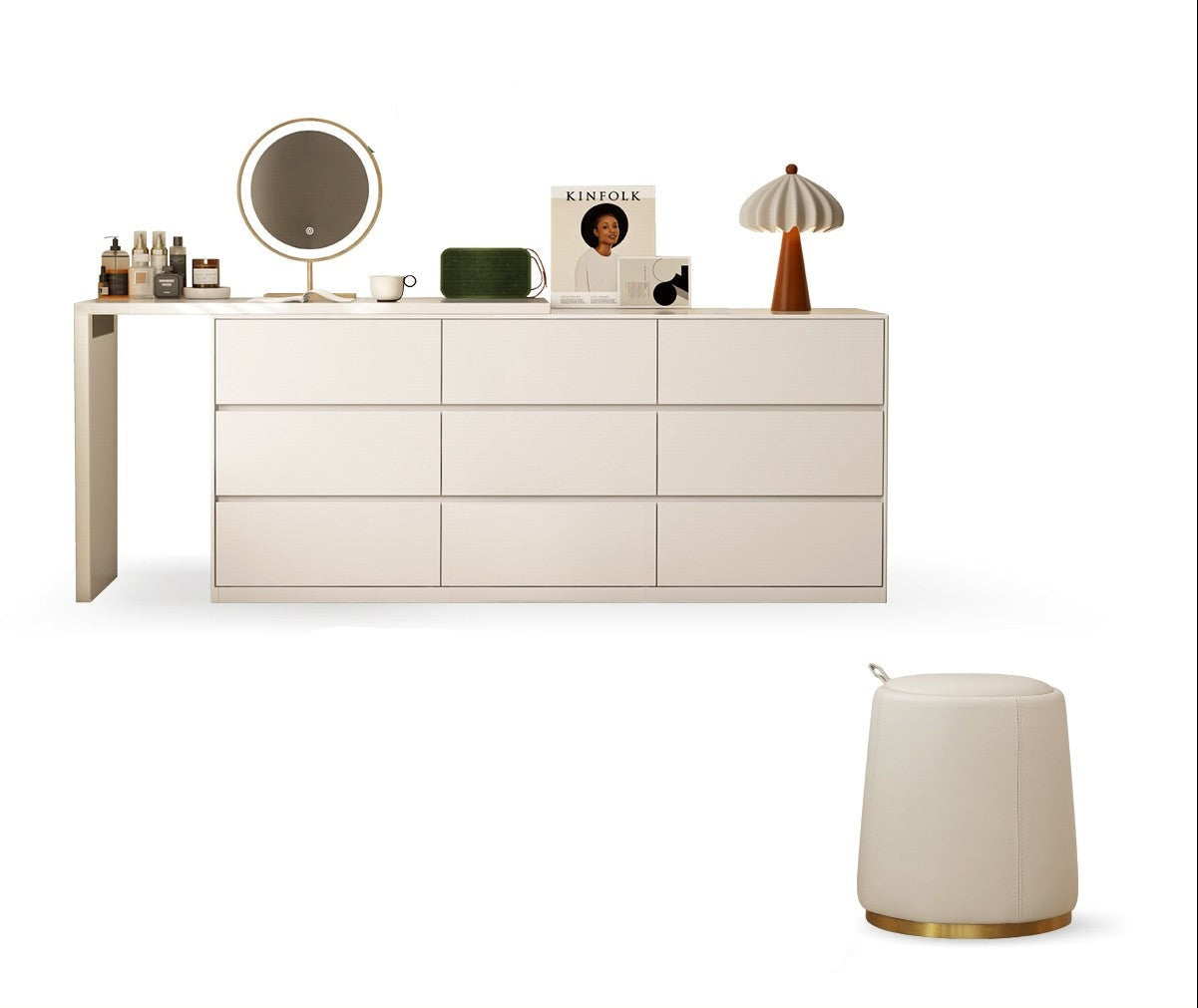 Poplar solid wood cream style telescopic dressing table*