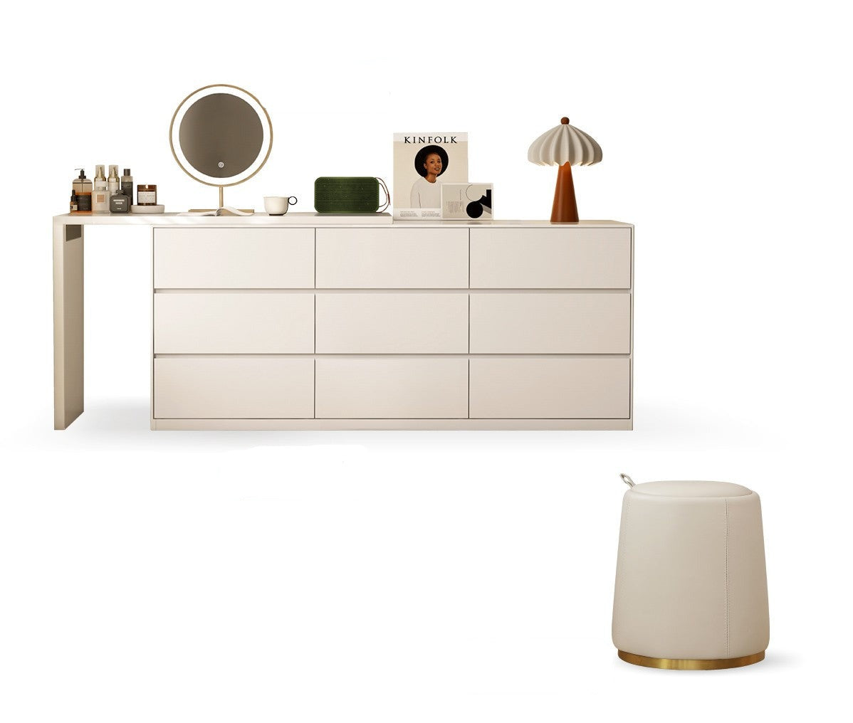 Poplar solid wood cream style telescopic dressing table*
