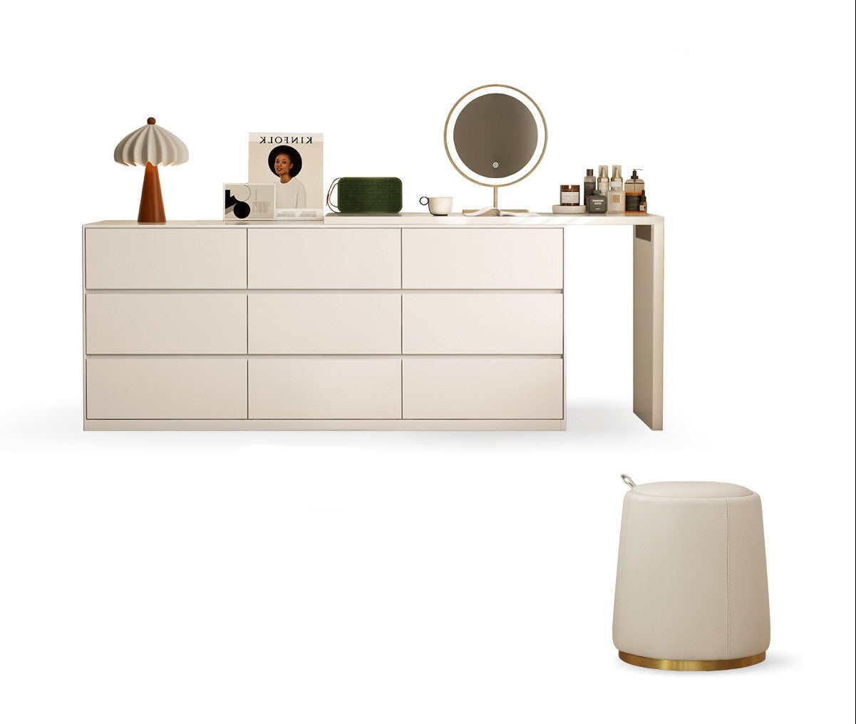Poplar solid wood cream style telescopic dressing table*