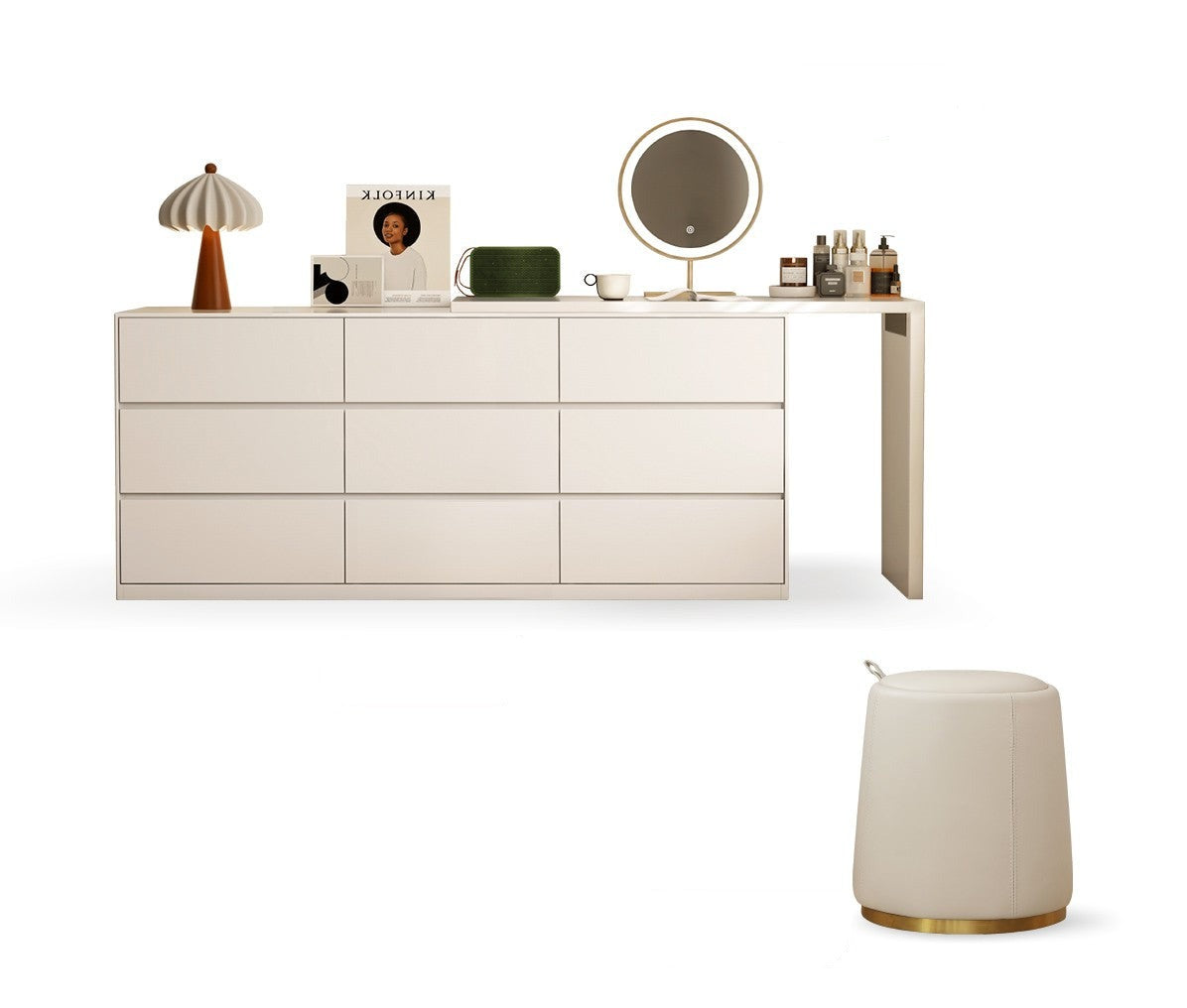Poplar solid wood cream style telescopic dressing table*