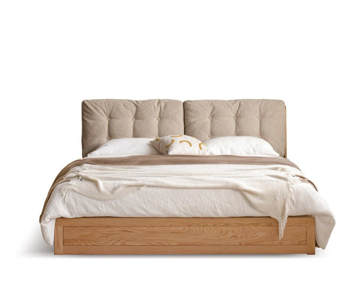 Oak Solid Wood Fabric Box Bed Cream Style