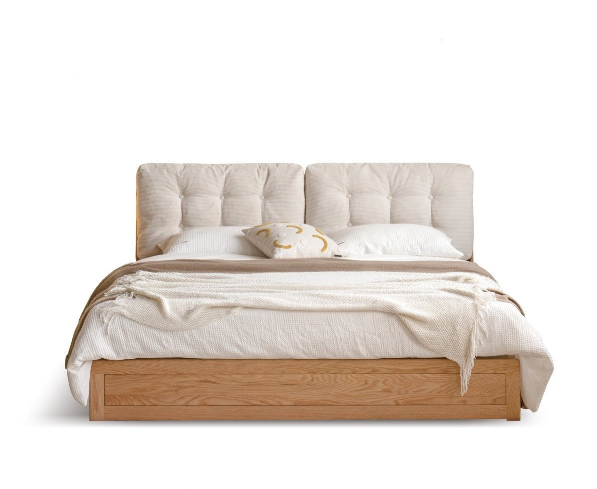 Oak Solid Wood Fabric Box Bed Cream Style