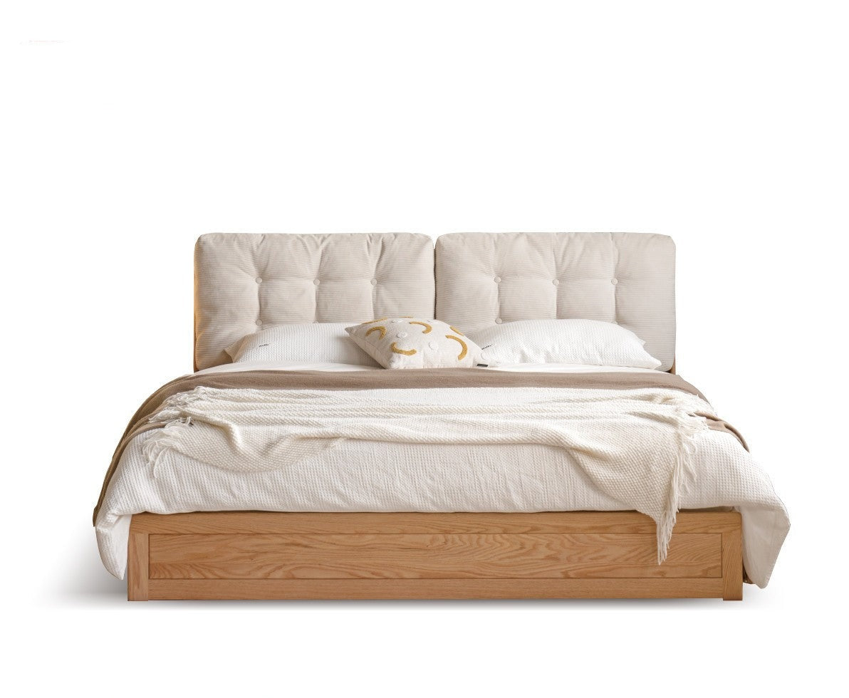 Oak Solid Wood Fabric Box Bed Cream Style