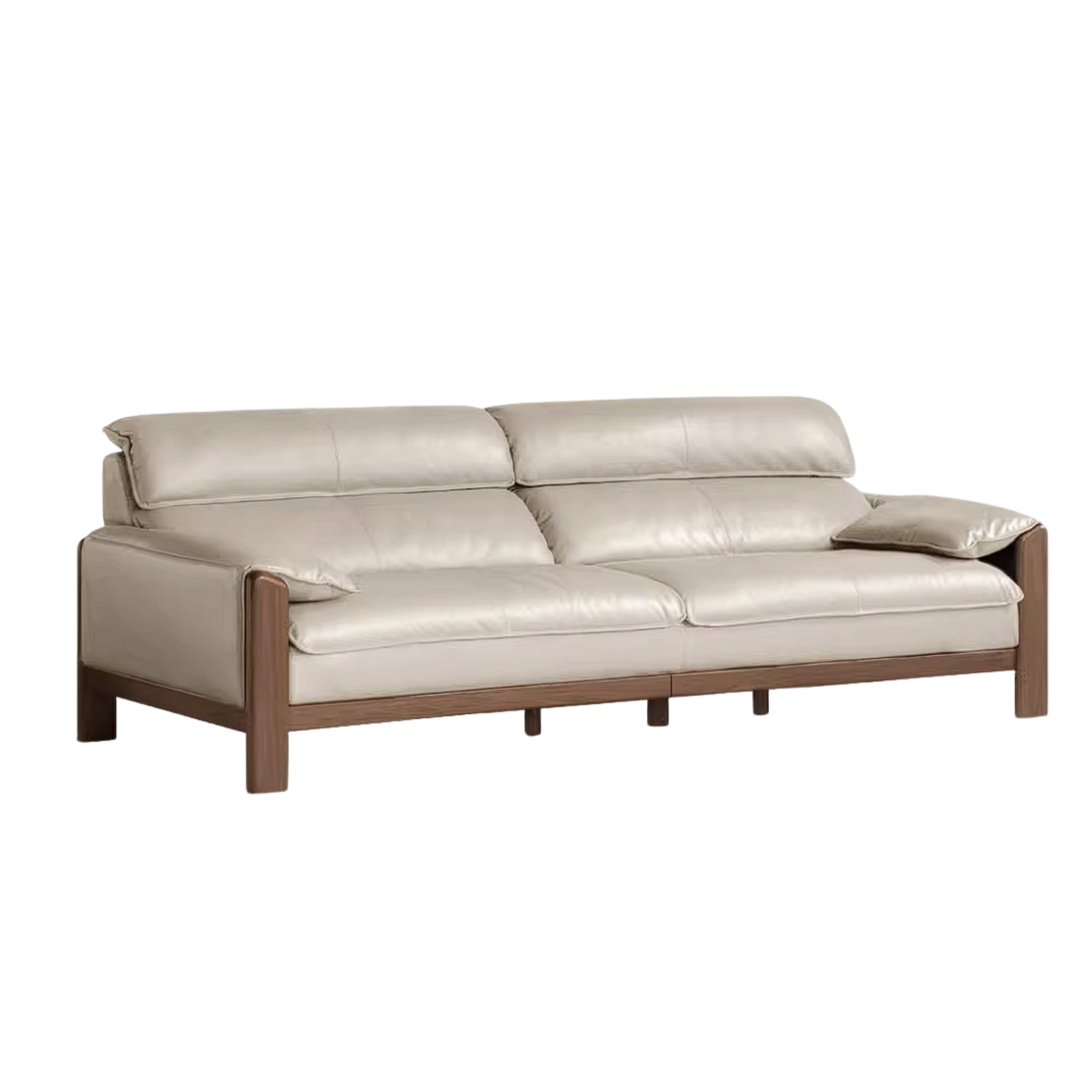Oak Solid Wood, Sandalwood Sofa with Italian Light Luxury Leather Design