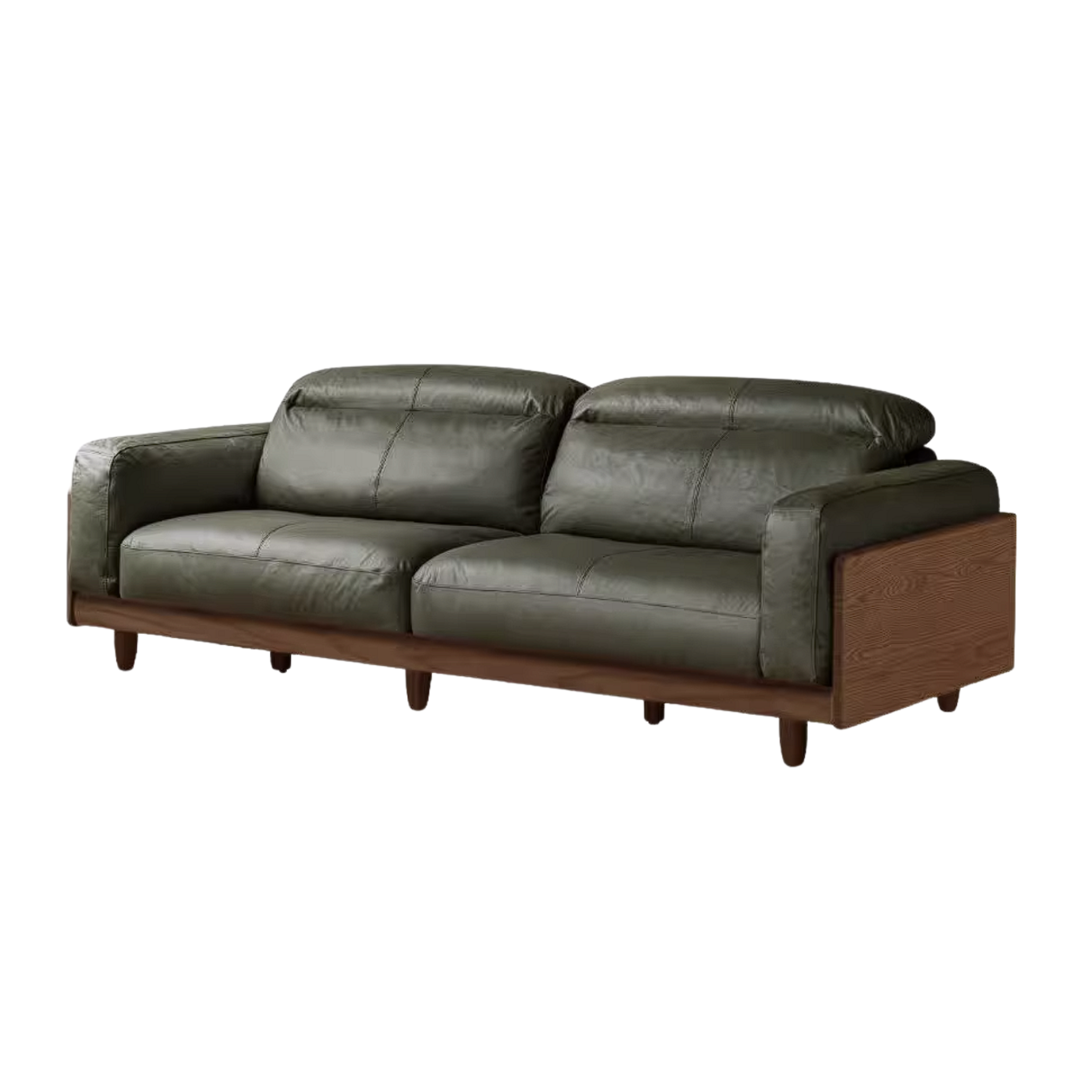 Ash Solid Wood Genuine leather Sofa with Solid Wood Frame and Adjustable Headrest