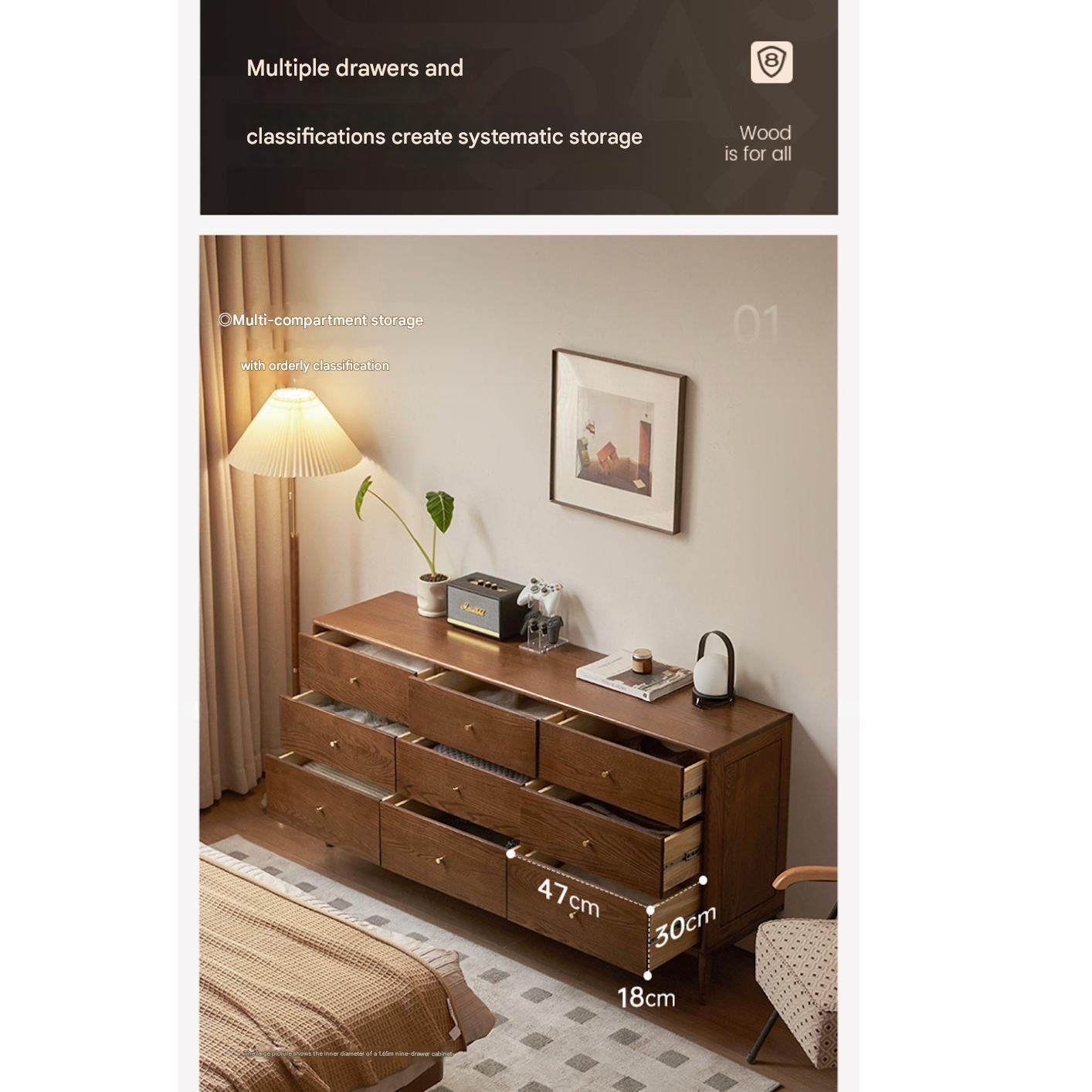 Oak Solid Wood Modern Chest of Drawers
