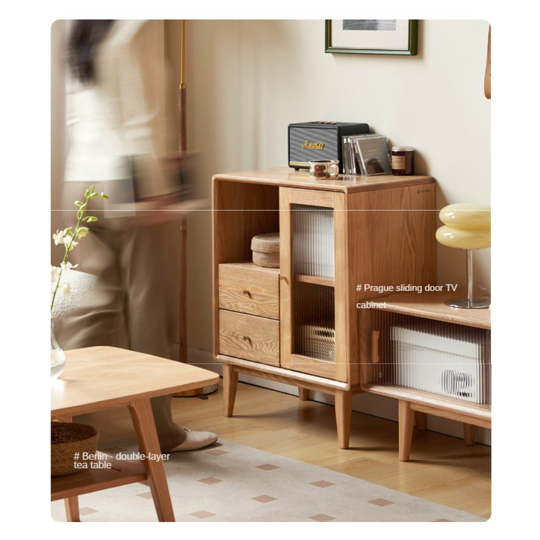 Rubberwood, Beech, Oak Solid Wood Nordic Side Cabinet