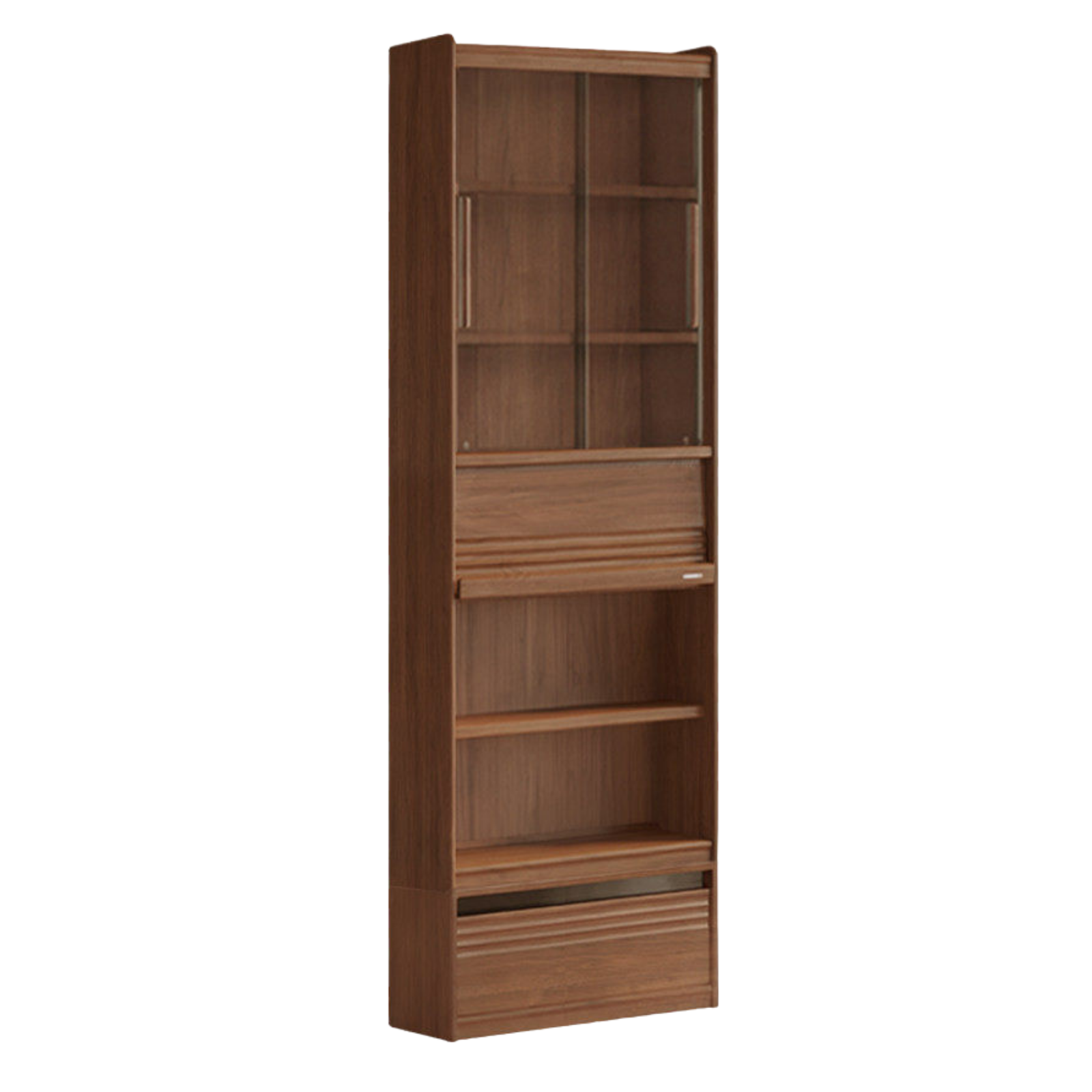 Black Walnut Solid Wood Integrated Wall Bookcase with Floor Display