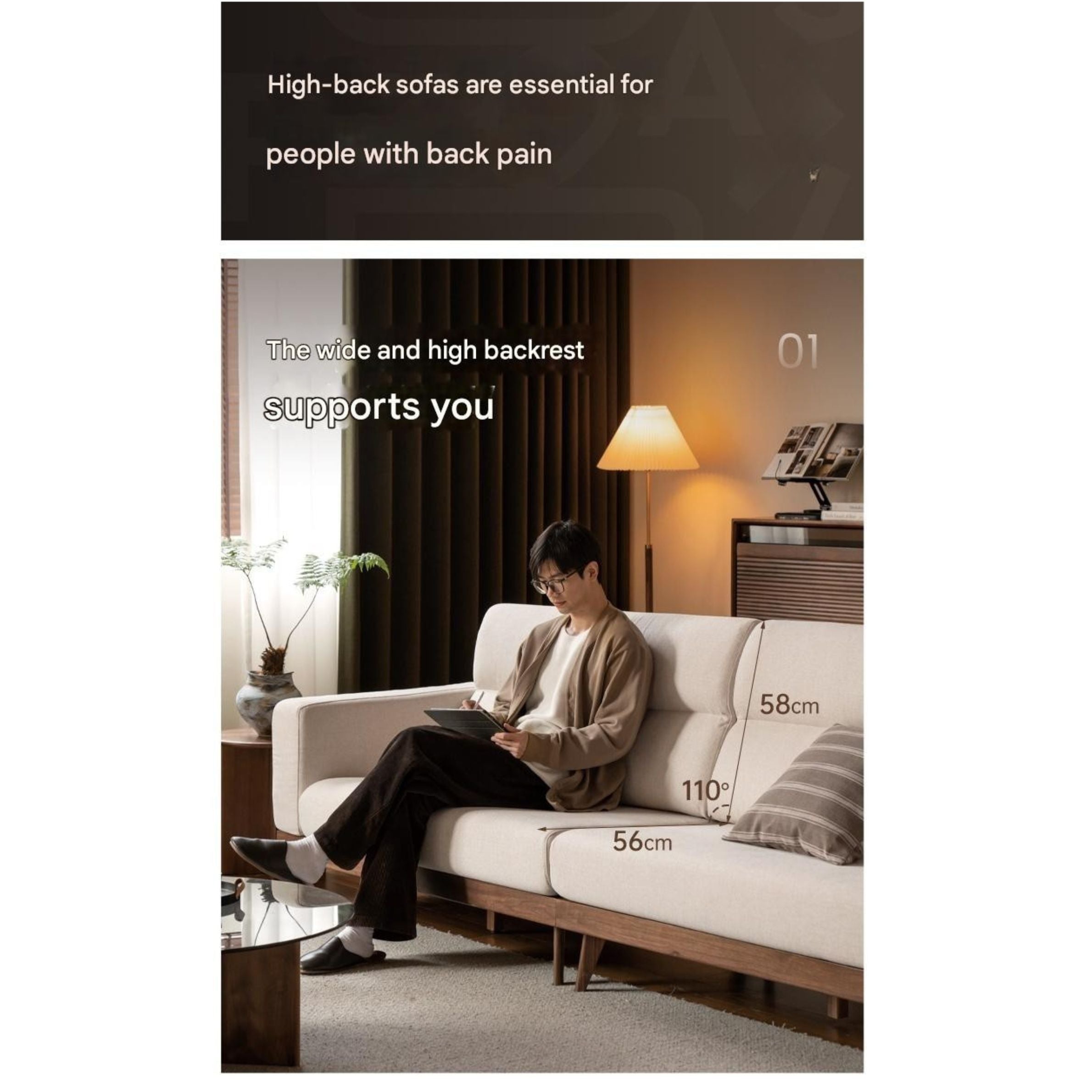 Black Walnut, Oak, Ash Solid Wood fabric sofa high back