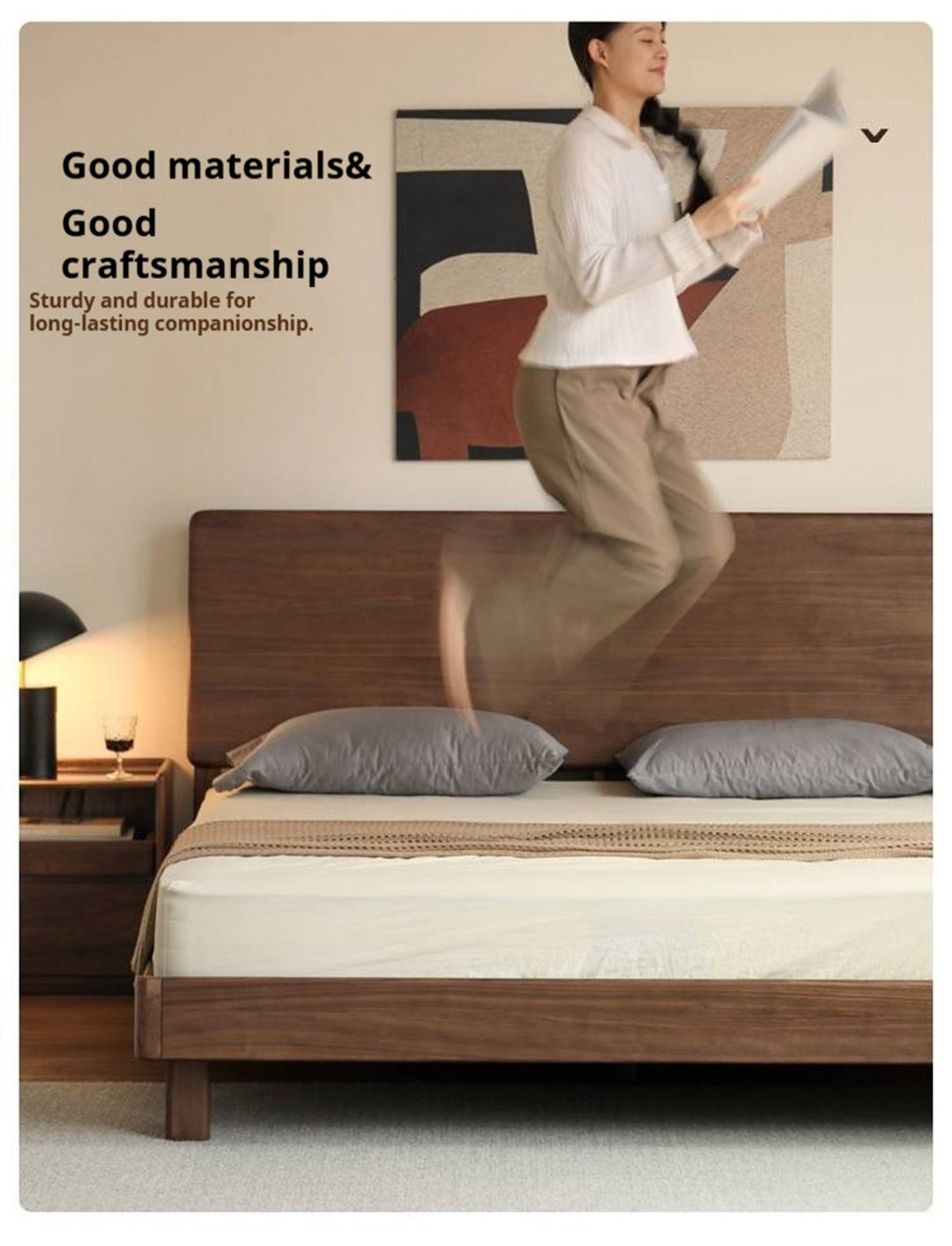 Black Walnut, Sandalwood,Oak Bed with High Headboard