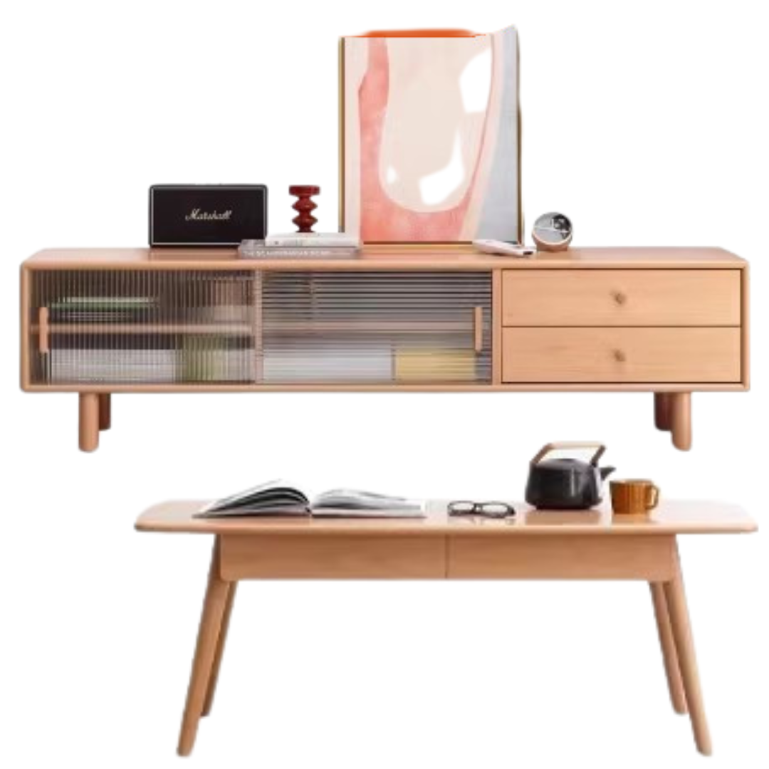 Beech Solid Wood Floor TV Cabinet.