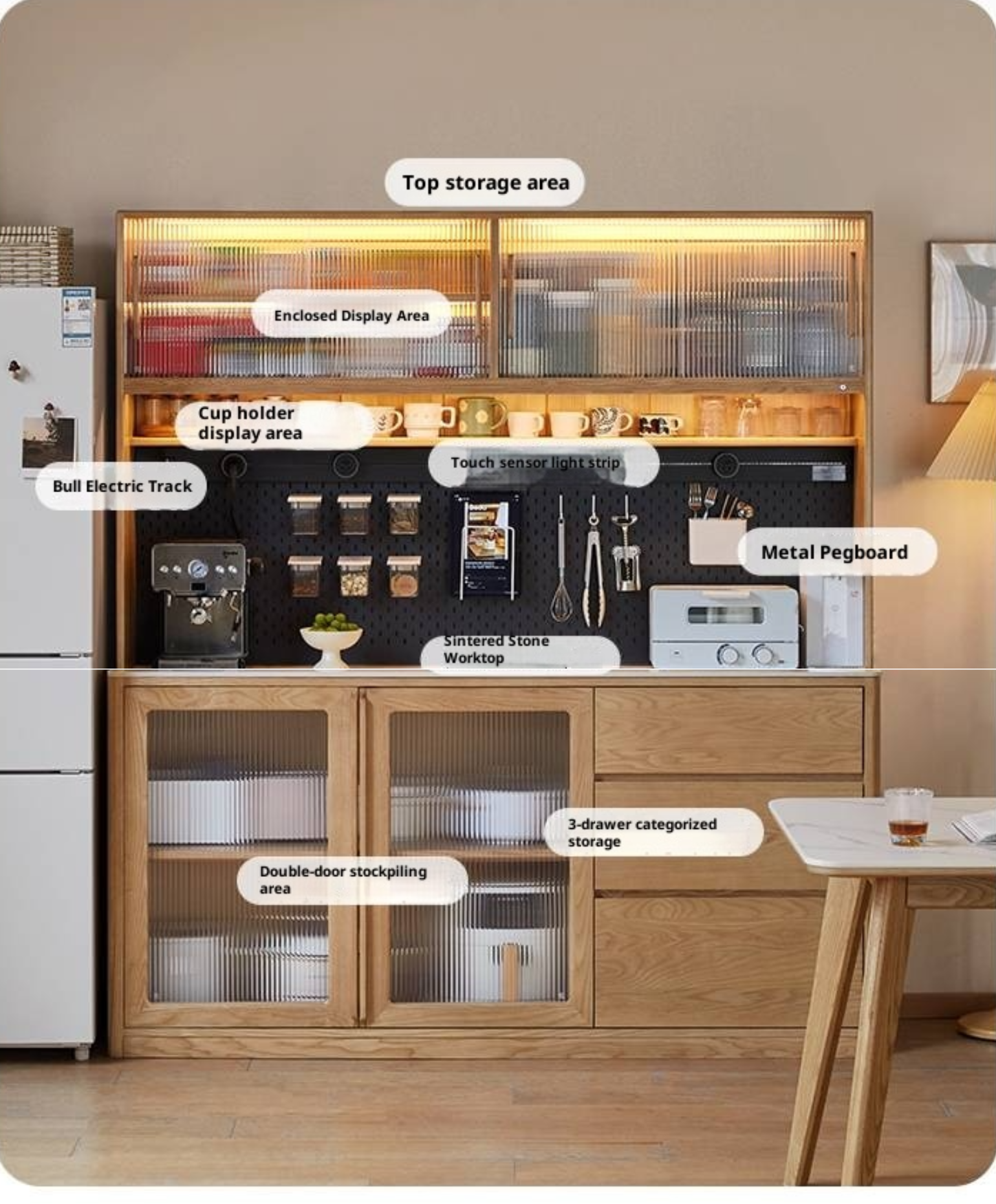 Ash Solid Wood White Wax Rock Plate Sideboard