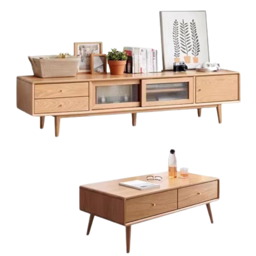 Oak, Ash Solid Wood TV Stand Sliding Door