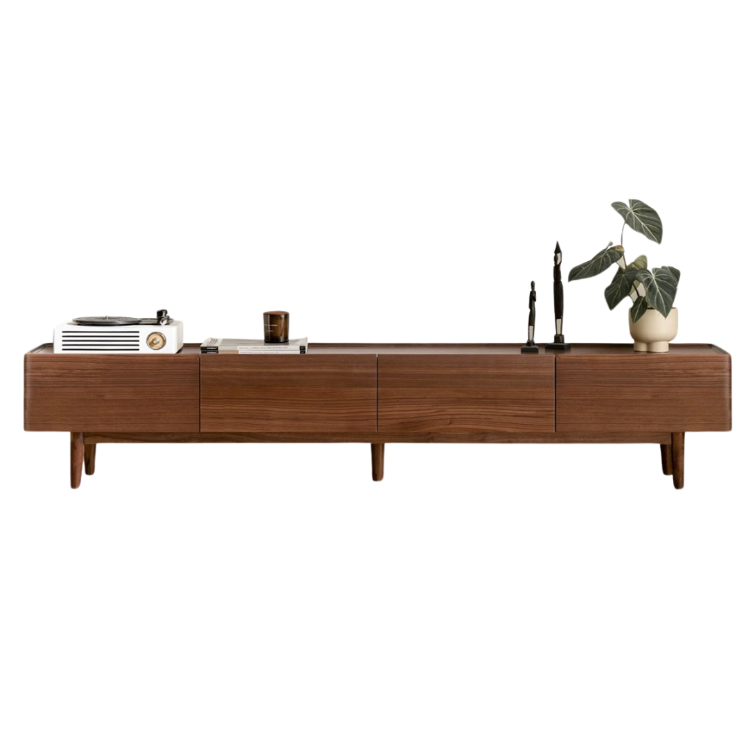 Black Walnut Solid Wood TV Cabinet, Modern and Minimalist-