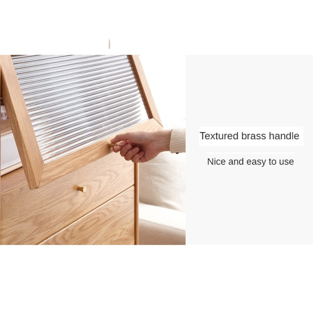 Oak Solid Wood Chest of Drawers Flip Glass Door