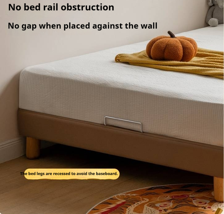 Beech Solid Wood Children's Organic Leather Soft High Headboard Biscuit Bed