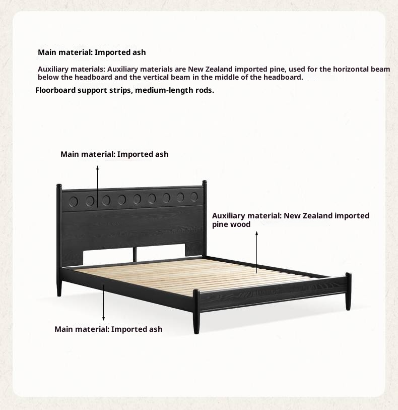 Ash Solid Wood Bed Vintage Style