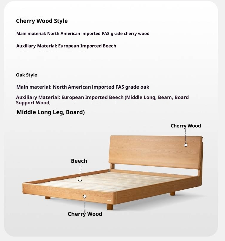 Cherry Solid Wood Bed Modern Style