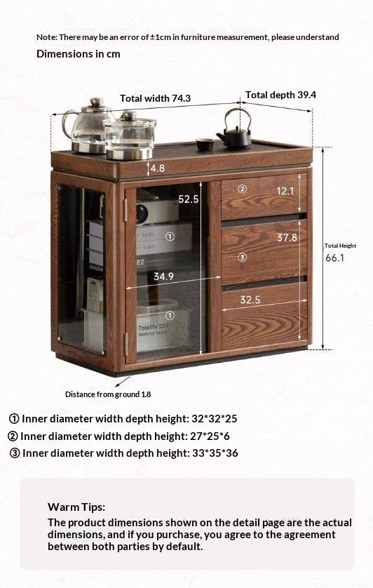 Ash Solid Wood Mobile Tea Cabinet Kettle Integrated
