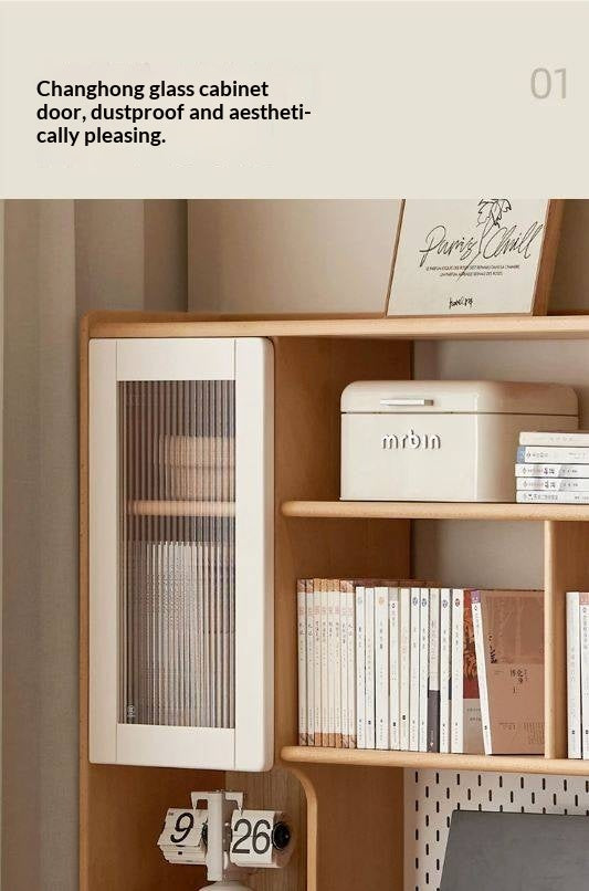 Beech Solid Wood Desk Bookshelf Integrated Study