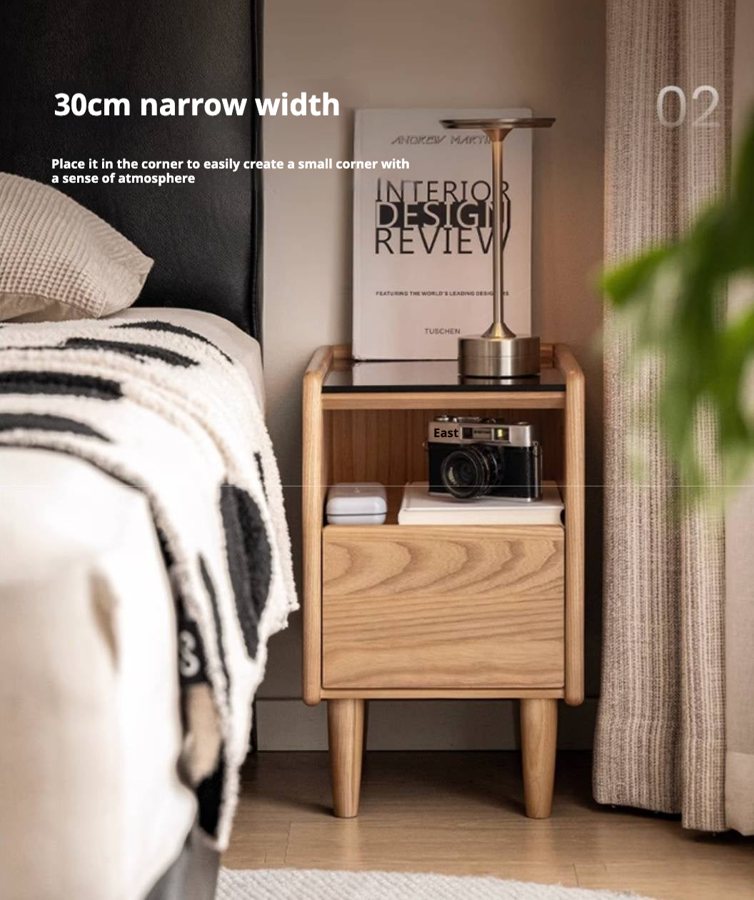 Black walnut, Ash, Cherry, Poplar, Solid Rubberwood Modern Nightstand.
