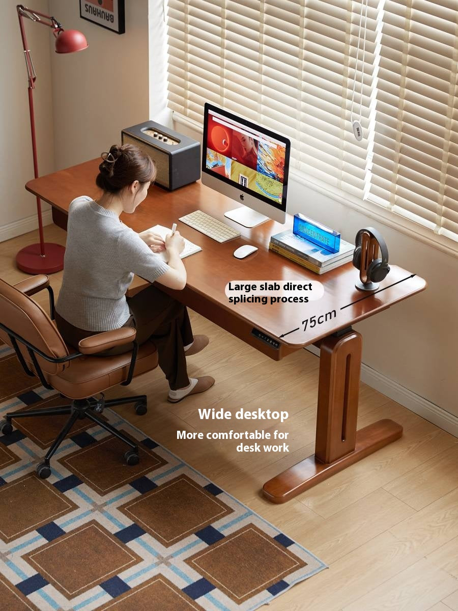 Pine Solid Wood Retro Electric Lift Desk