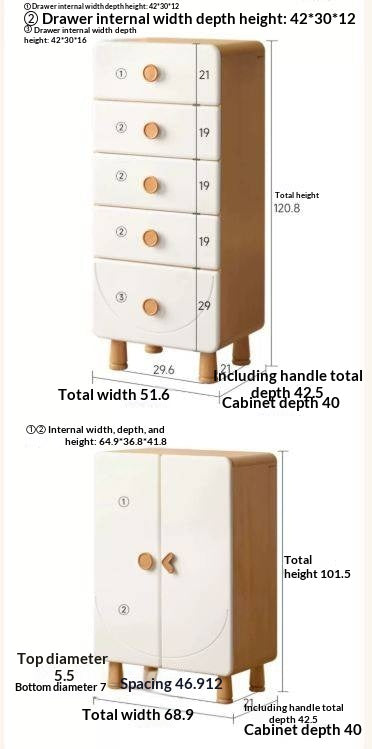 Beech Solid Wood, Solid RubberWood Kids Dresser with Cream Curved Drawers and Wooden Knobs