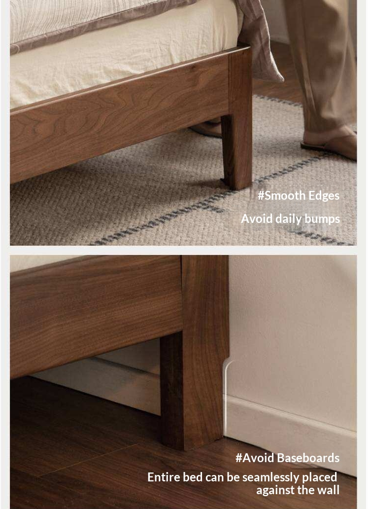 Black Walnut Solid Wood Bed — Italian Light Luxury Style