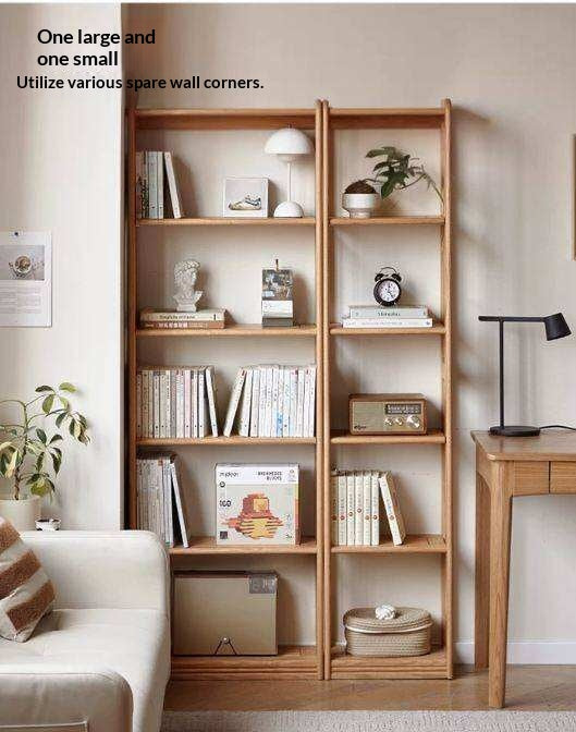 Oak Solid Wood, Solid Rubberwood Modern Ultra-Thin Bookshelf