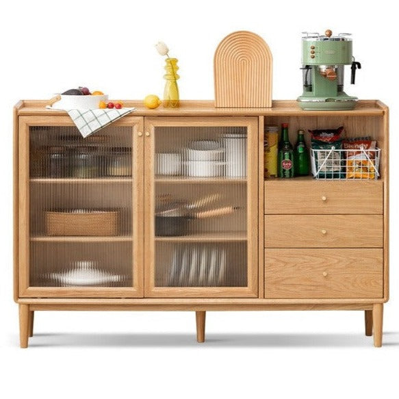 Oak, Ash, Black Walnut, Cherry, Beech Solid Wood, Solid RubberWood Ultra-thin Sideboard Sliding Door