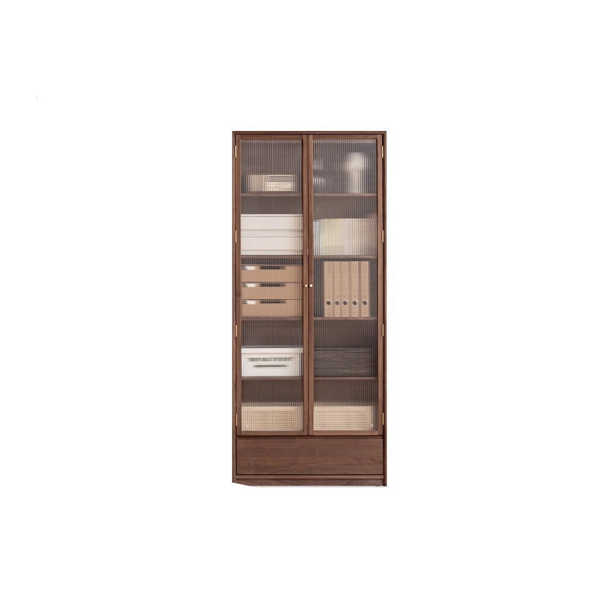Black Walnut Solid Wood flat glass Double-door bookcase