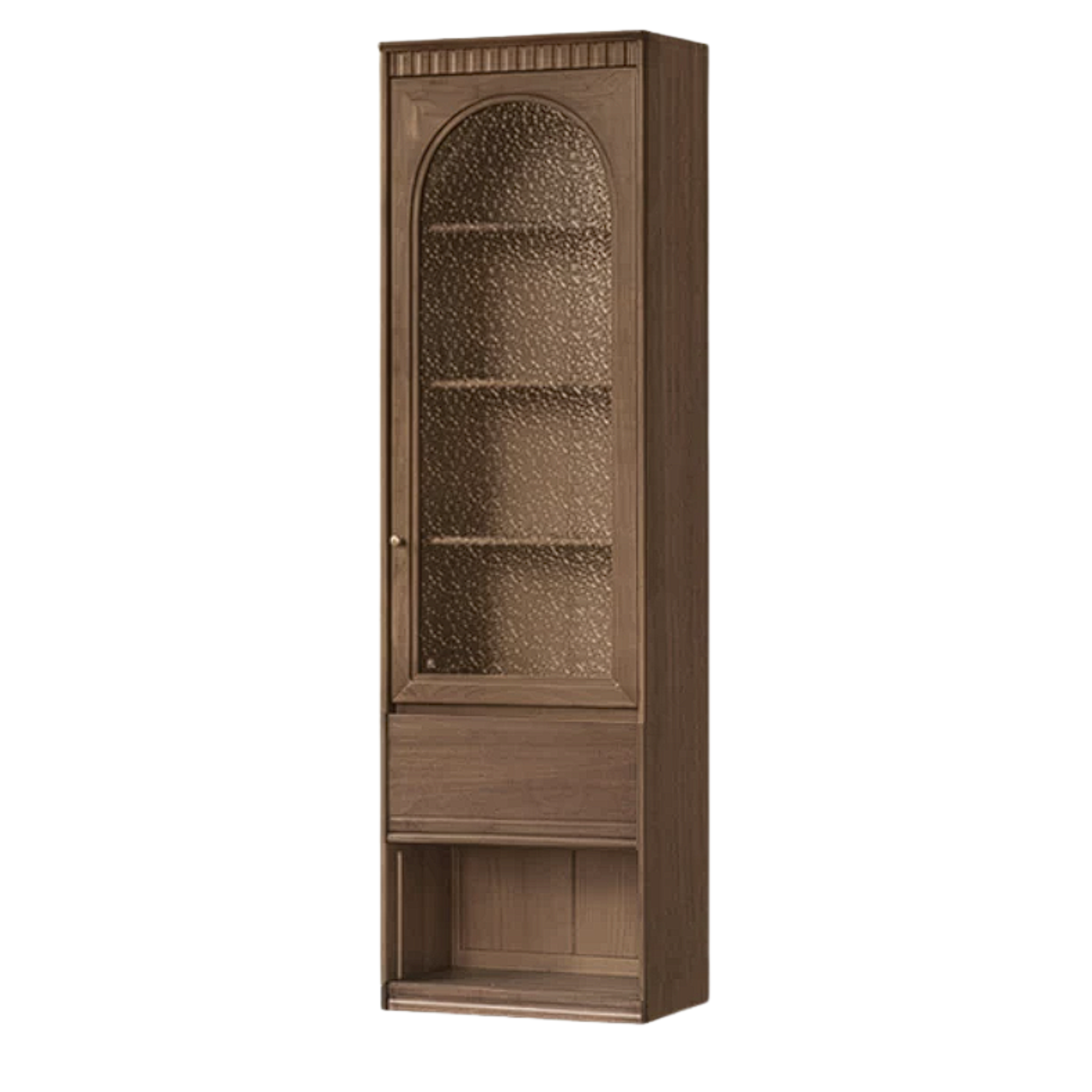 Black Walnut, Sandalwood Solid Wood Library Wall Unit with Arched Glass Doors