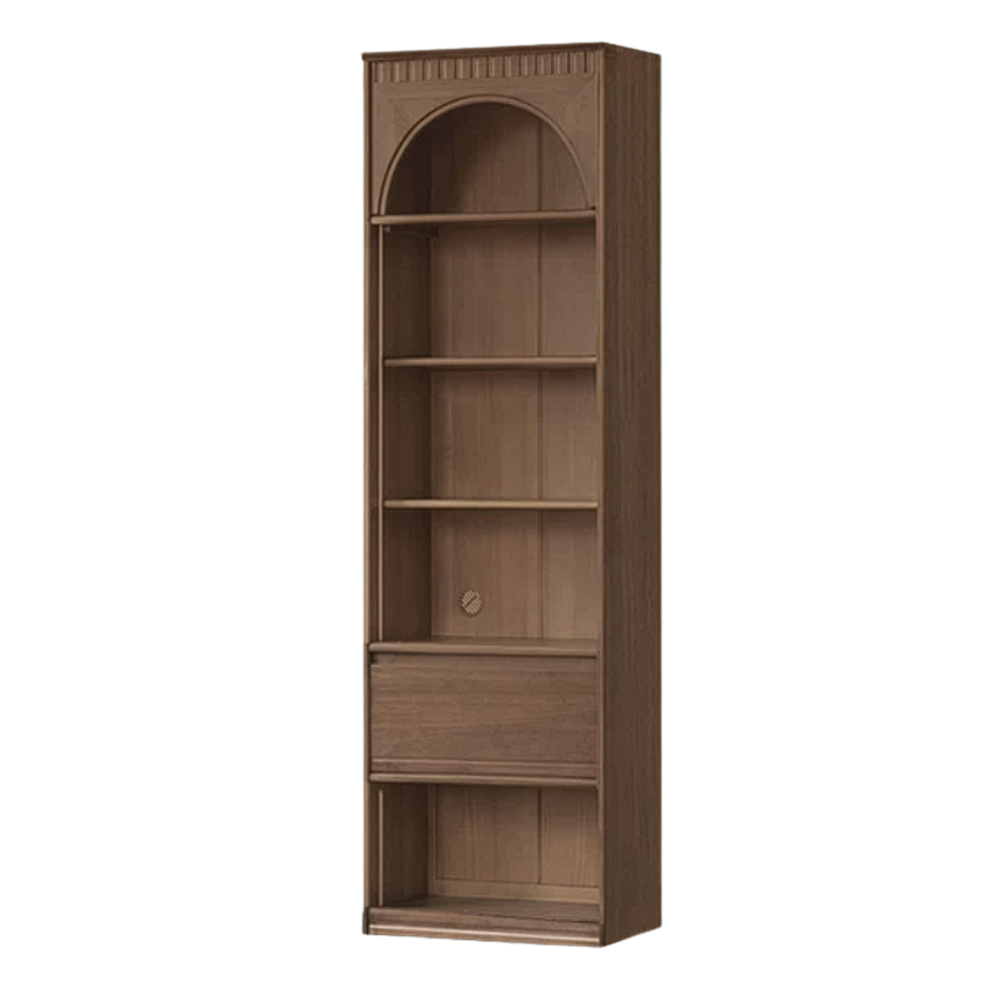 Black Walnut, Sandalwood Solid Wood Library Wall Unit with Arched Glass Doors