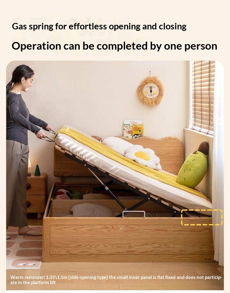Oak Solid Wood Kids Side-Lift Storage Bed