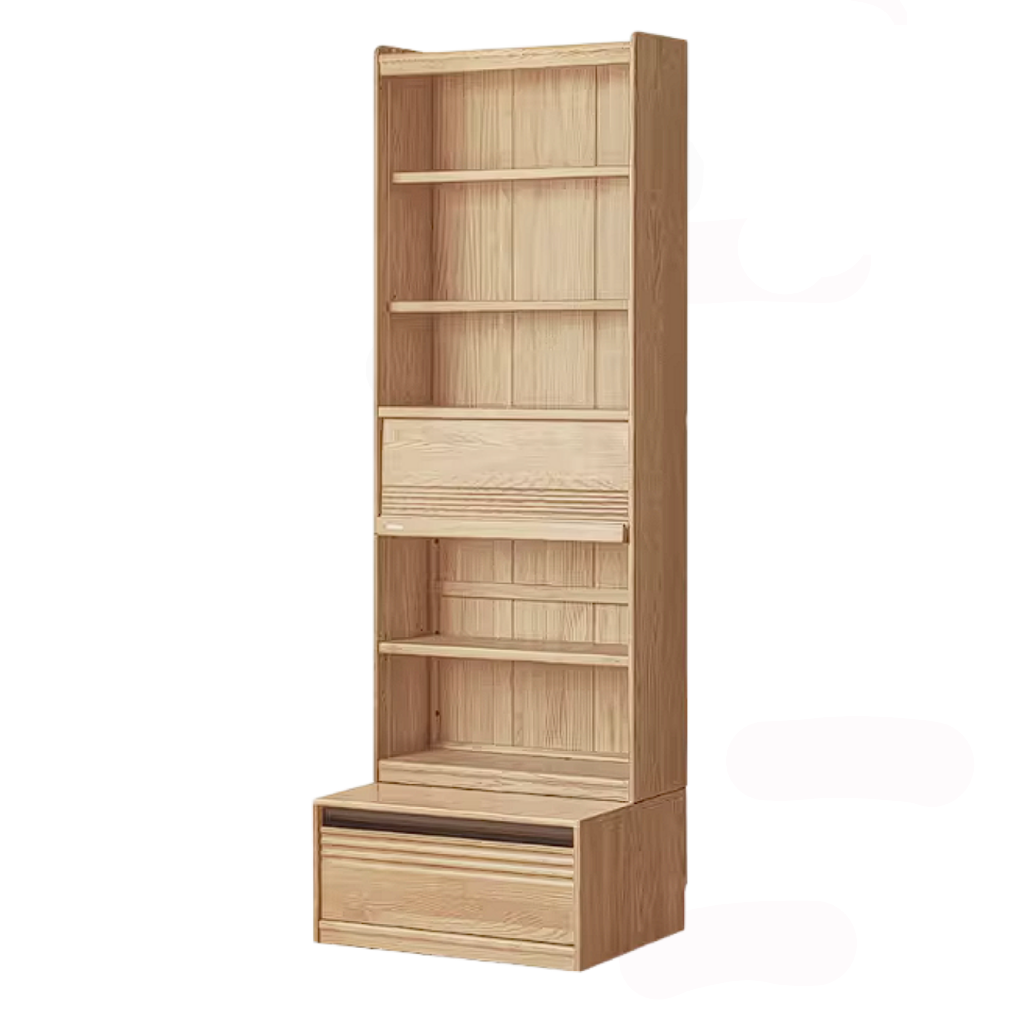 Ash Solid Wood Bookshelf with Wall Mounted Display Cabinet Design