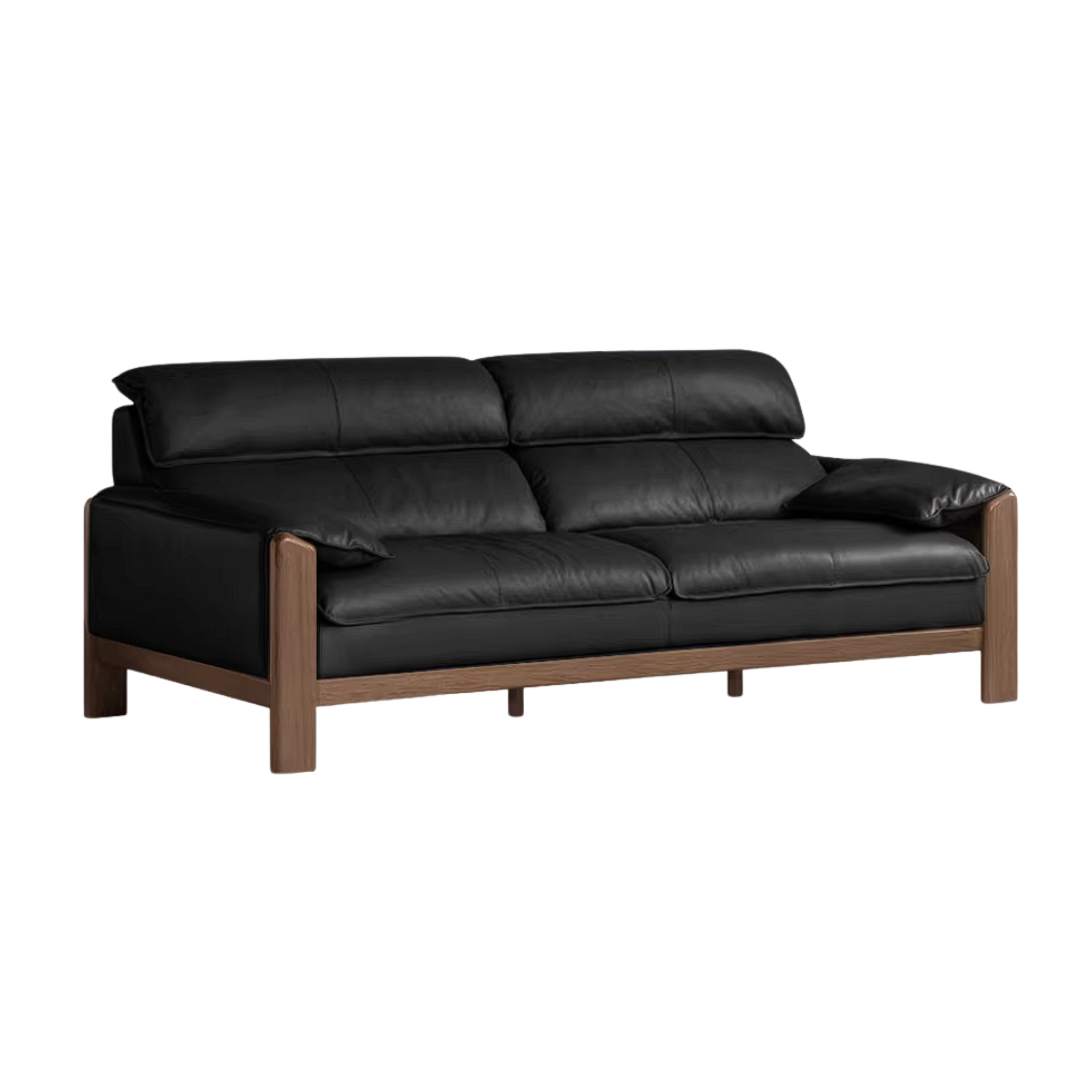 Oak Solid Wood, Sandalwood Sofa with Italian Light Luxury Leather Design
